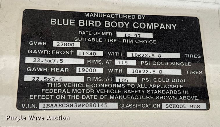 image for item NL9732 1998 Blue Bird  TC2000 school bus