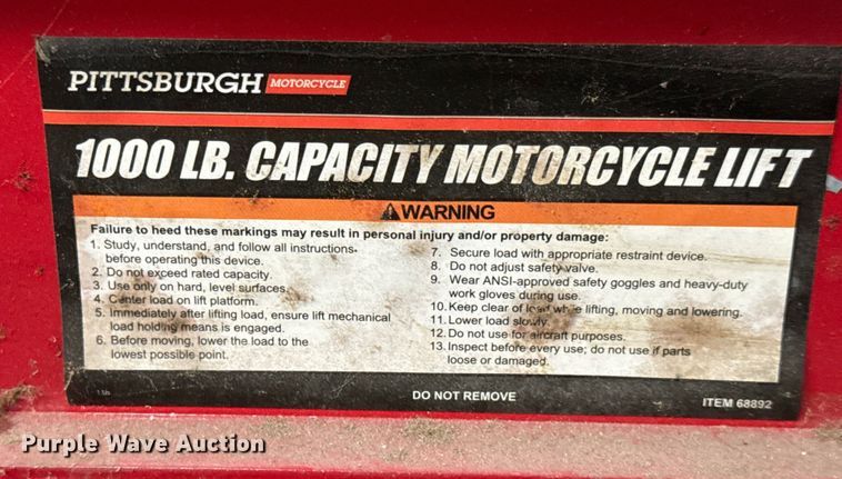 image for item NL9738 Pittsburgh  motorcycle lift