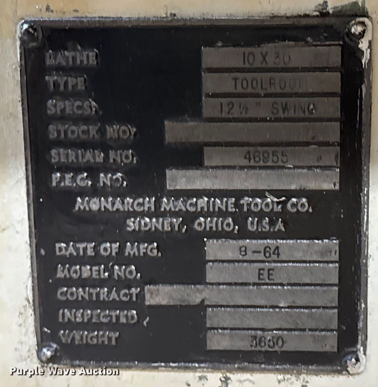 image for item NL9747 1964 Monarch EE metal lathe