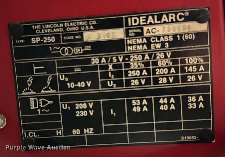 image for item NL9753 Lincoln Electric  Idealarc SP-250 welder