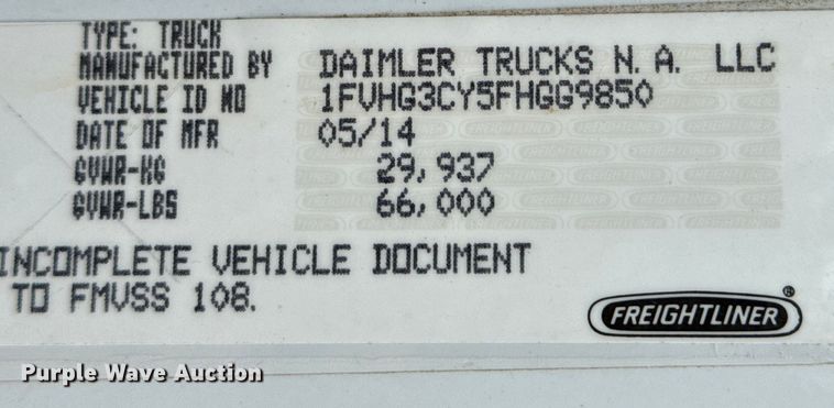 image for item NL9796 2015 Freightliner  114SD  combination sewer jetter truck