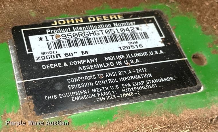 image for item NL9797 2017 John Deere Z950R ZTR lawn mower