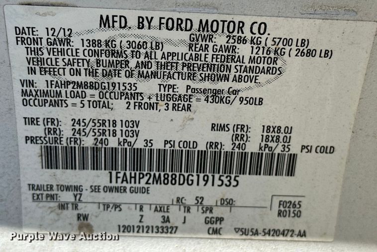 image for item NR9779 2013 Ford  Taurus Police Interceptor  