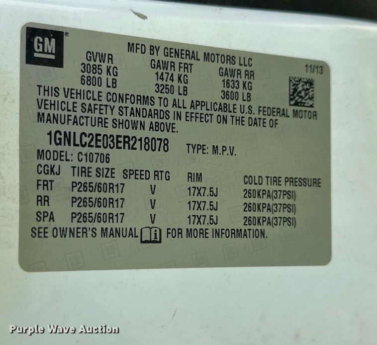 image for item NR9883 2014 Chevrolet  Tahoe Police SUV