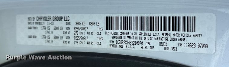 image for item NR9884 2014 Dodge  Ram 1500 Crew Cab pickup truck