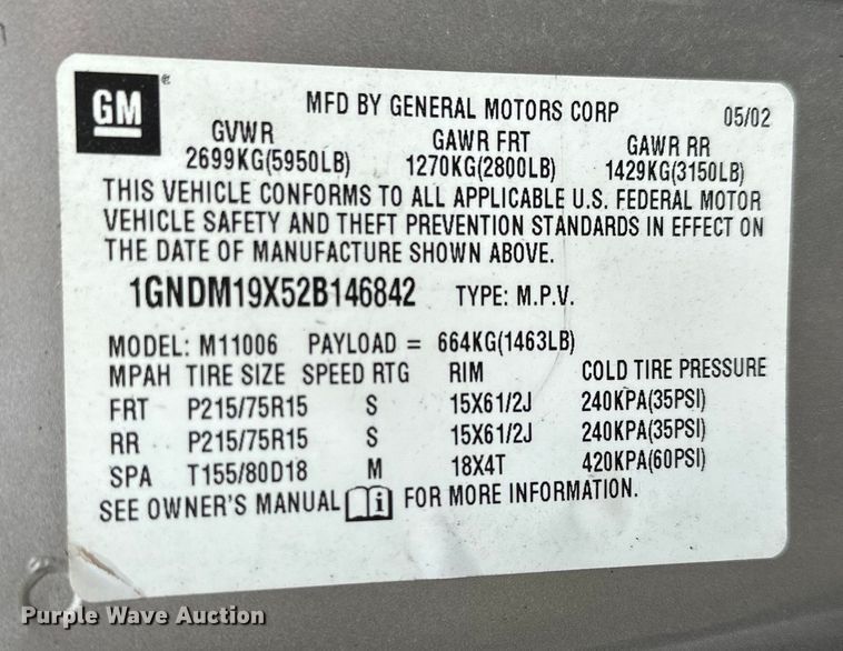 image for item NR9885 2002 Chevrolet  Astro  prisoner transport van