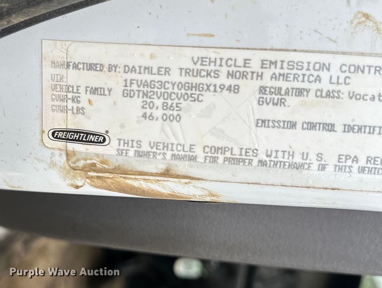 image for item NT9165 2016 Freightliner  114SD sewer jetter truck