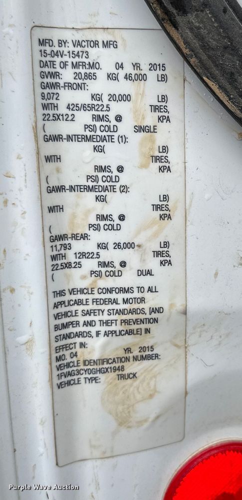 image for item NT9165 2016 Freightliner  114SD sewer jetter truck