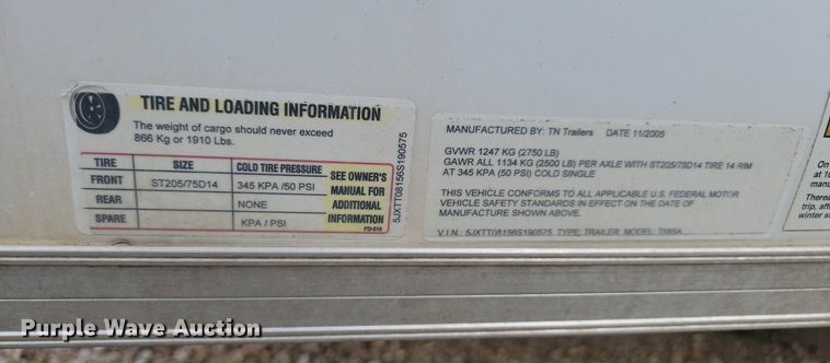 image for item NZ9779 2006 TN Trailers Talon enclosed cargo trailer