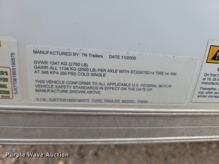 image for item NZ9779 2006 TN Trailers Talon enclosed cargo trailer