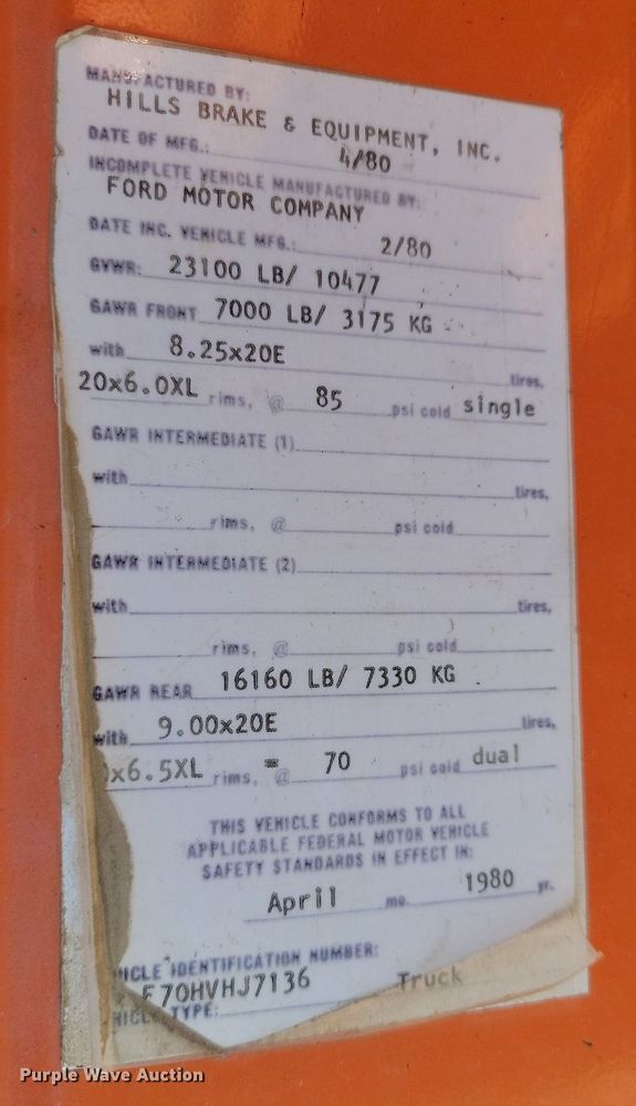 image for item NZ9809 1980 Ford  F700 fuel truck