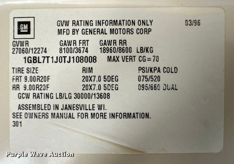 image for item OA9642 1996 Blue Bird school bus