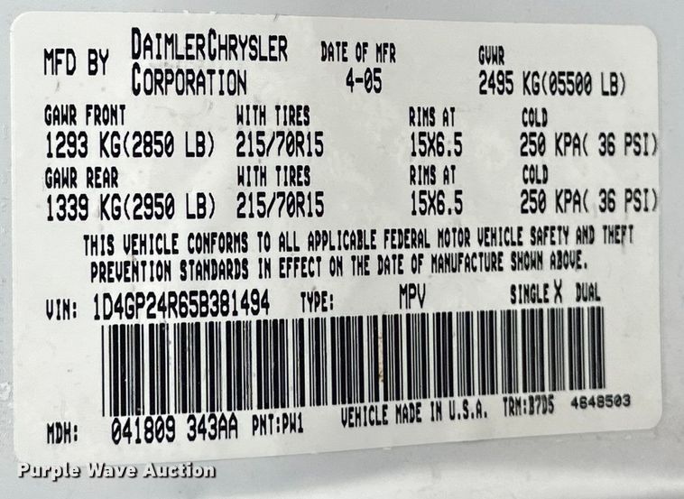 image for item OE9143 2005 Dodge Grand Caravan van