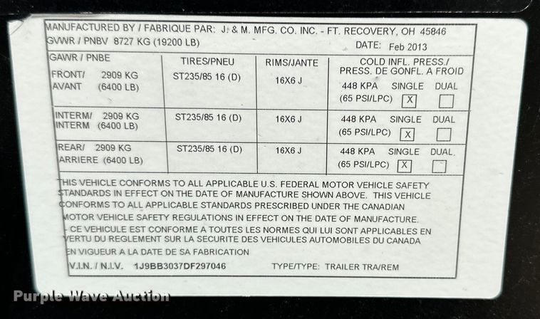 image for item DG4407 2013 J&M TB-6000 header trailer