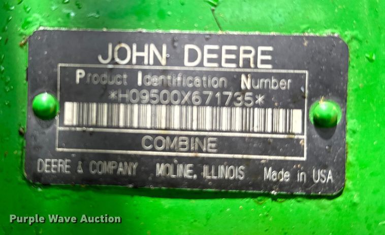 image for item EJ0521 1997 John Deere 9500 RWA combine