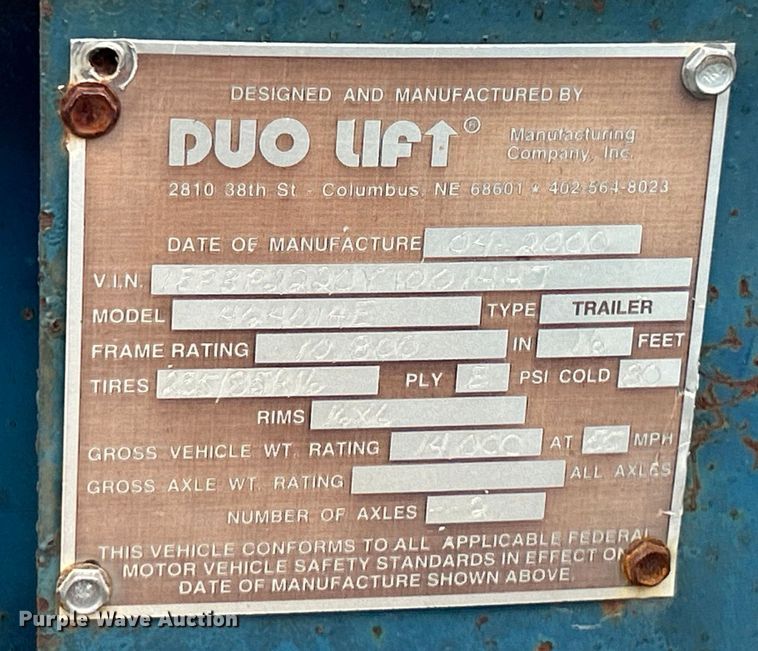 image for item EK4145 2000 Duo Lift 464014E sprayer trailer