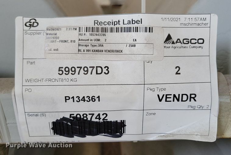 image for item KB9087 (2) AGCO front counter weights