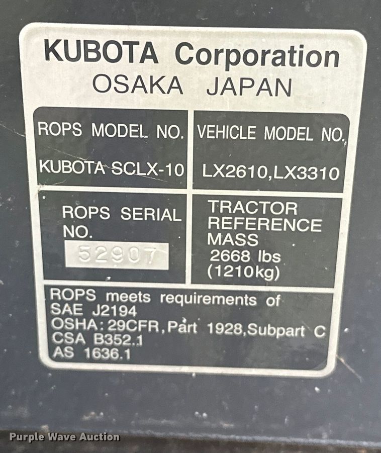 image for item NR9767 2020 Kubota  LX2610HSD MFWD tractor