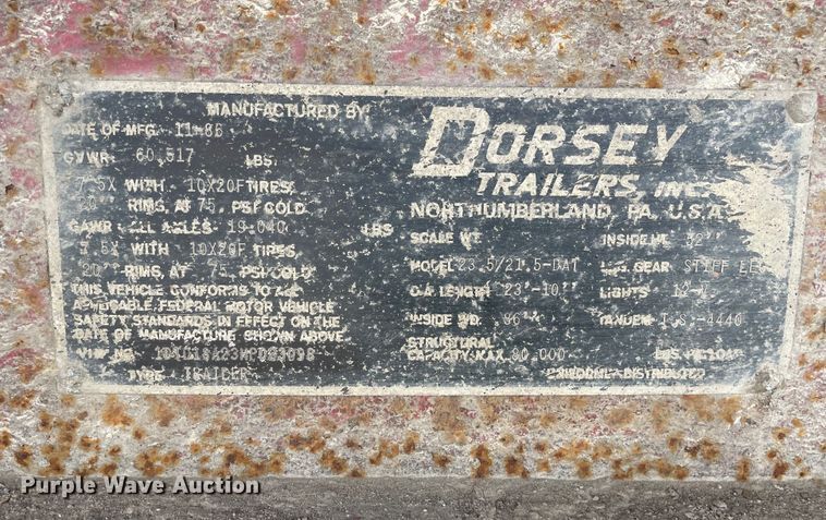 image for item DS5466 1987 Dorsey end dump trailer
