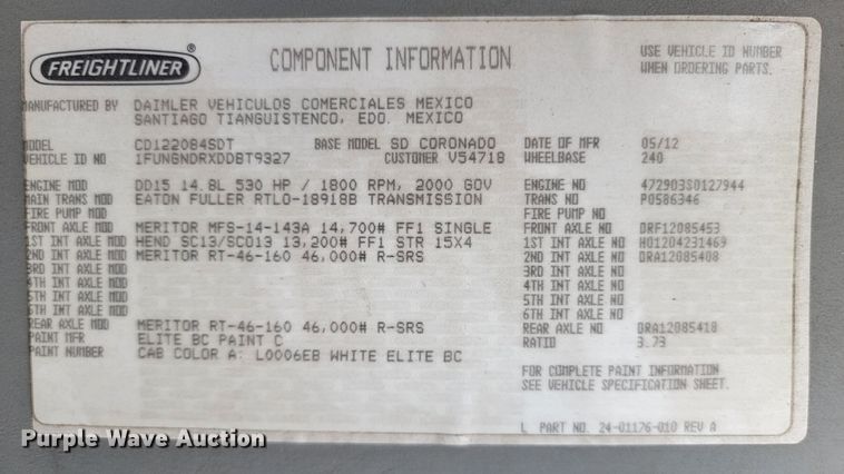 image for item EG1463 2013 Freightliner Coronado SD semi truck