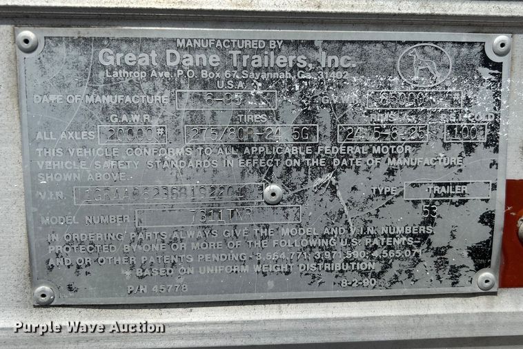 image for item EG1492 1995 Great Dane 7311TNR dry van trailer