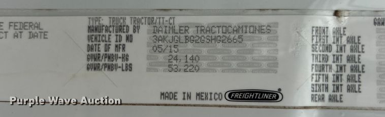 image for item EG1507 2016 Freightliner  Cascadia semi truck