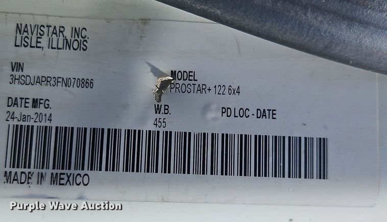 image for item EI3657 2015 International  ProStar Plus 122 semi truck