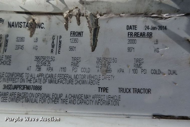 image for item EI3657 2015 International  ProStar Plus 122 semi truck