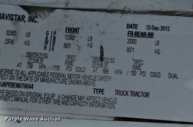 image for item EI3658 2014 International  ProStar Plus 122 semi truck