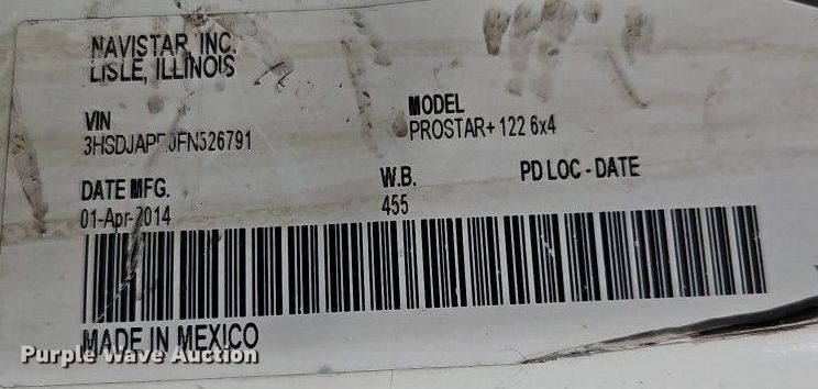 image for item EI3660 2015 International  ProStar Plus 122 semi truck