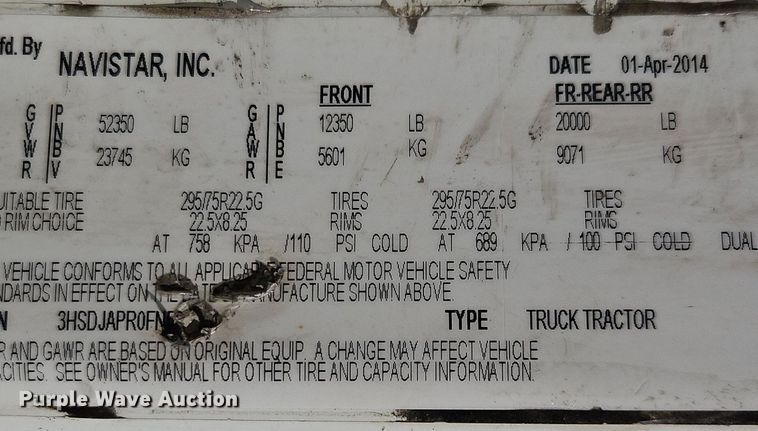 image for item EI3660 2015 International  ProStar Plus 122 semi truck