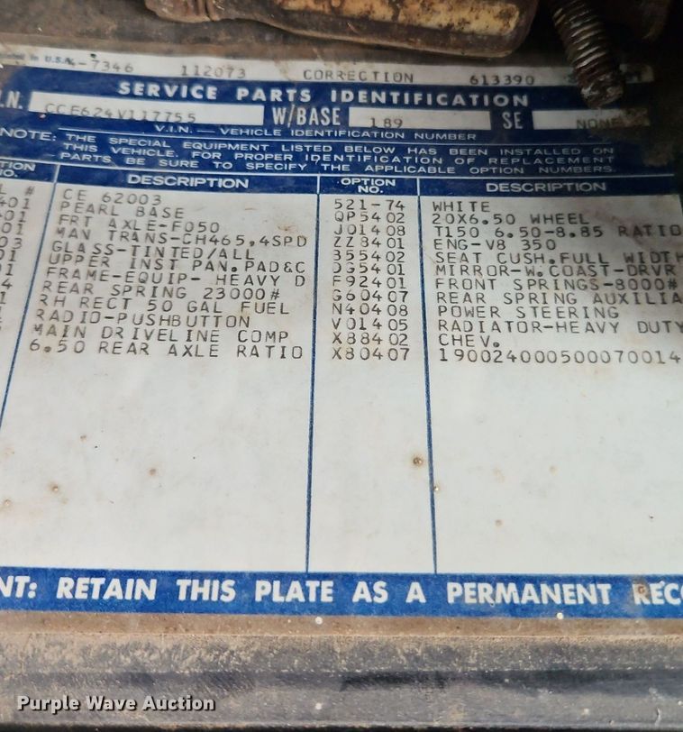 image for item EI3792 1974 Chevrolet  C60 dump truck