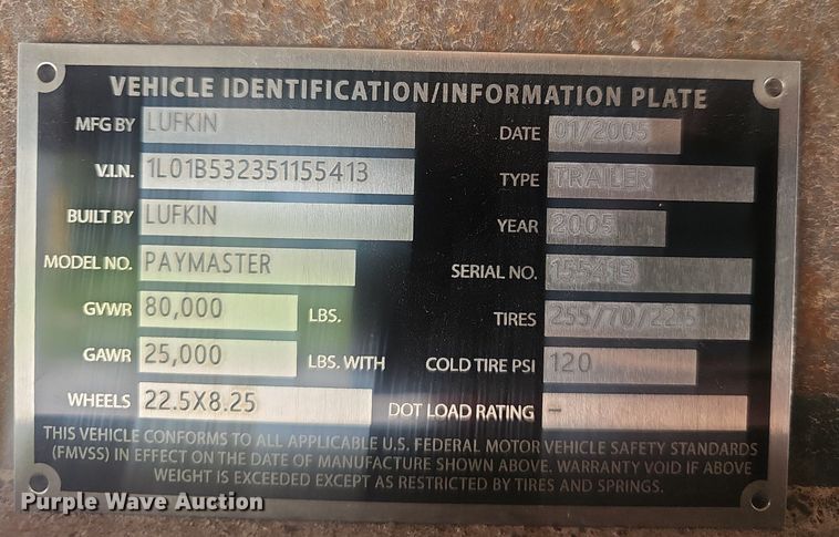 image for item EJ6325 2005 Lufkin  Paymaster  drop deck equipment trailer