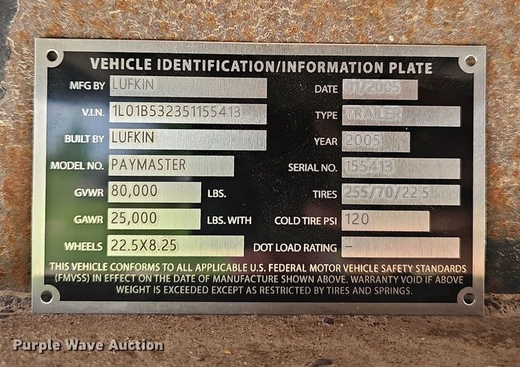 image for item EJ6325 2005 Lufkin  Paymaster  drop deck equipment trailer