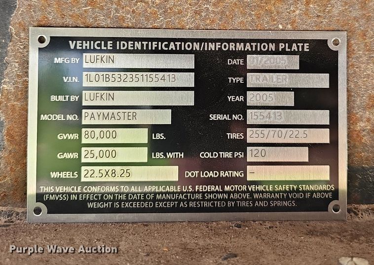 image for item EJ6325 2005 Lufkin  Paymaster  drop deck equipment trailer