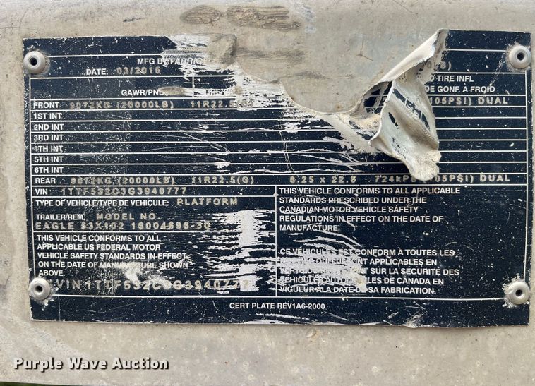 image for item LD9521 2016 Transcraft flatbed trailer