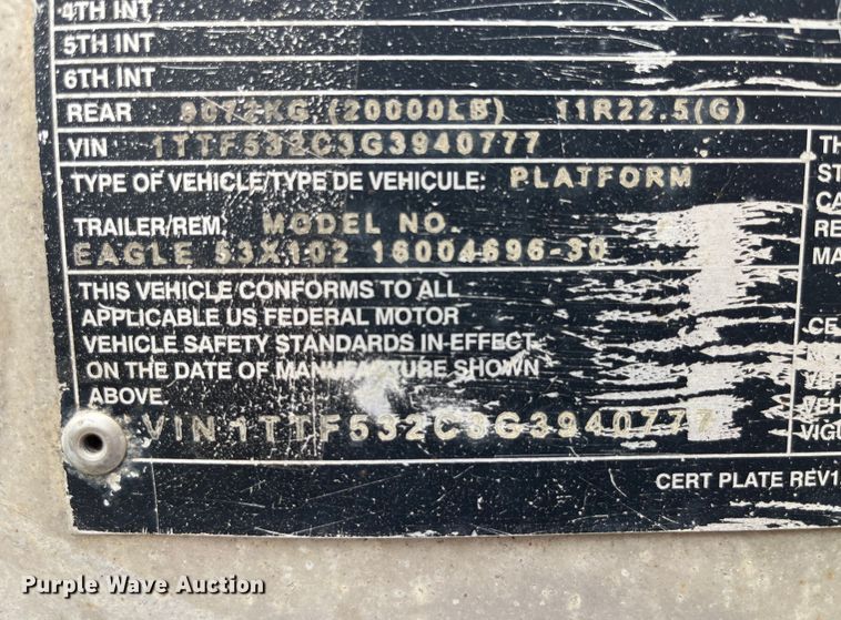 image for item LD9521 2016 Transcraft flatbed trailer