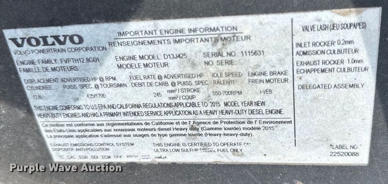 image for item LR9322 2016 Volvo  VNL semi truck