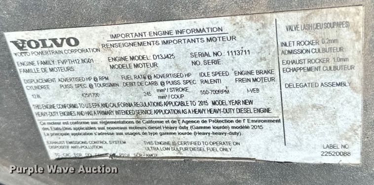 image for item LR9325 2016 Volvo VNL semi truck