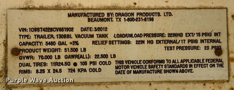 image for item ND9288 2012 Dragon tank trailer