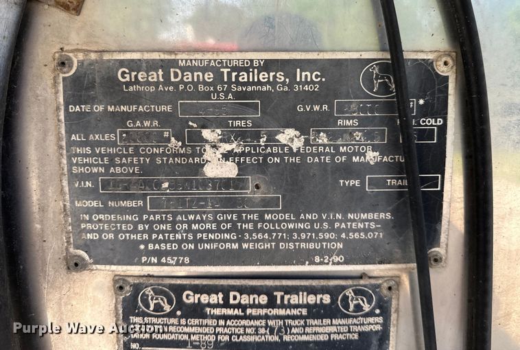 image for item NR9840 1995 Great Dane  781TZ-1A50 refrigerated van trailer