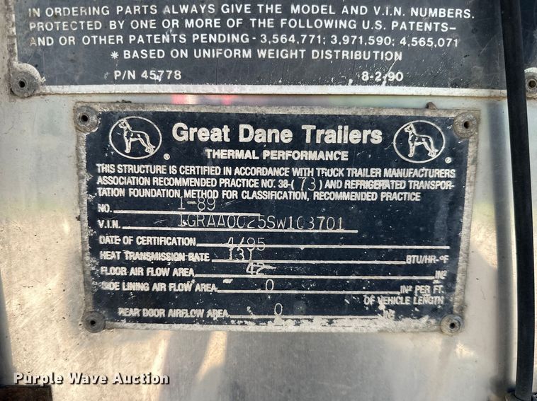 image for item NR9840 1995 Great Dane  781TZ-1A50 refrigerated van trailer