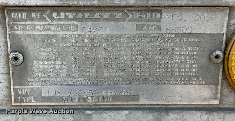 image for item NR9841 1992 Utility  VS2R refrigerated van trailer