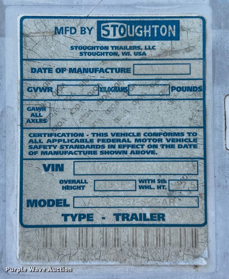 image for item NR9843 1999 Stoughton  AVW-535T-S-C-AR dry van trailer
