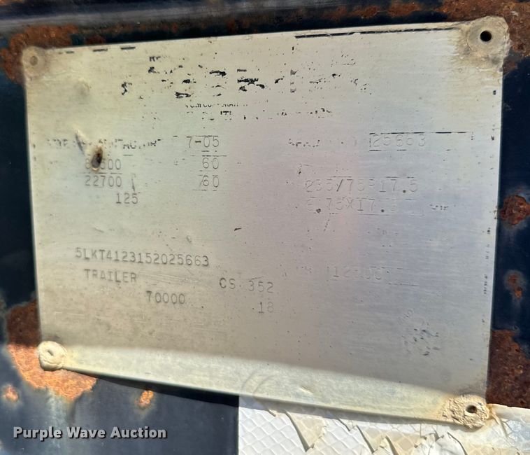 image for item NT9194 2005 Load King CS352 equipment trailer