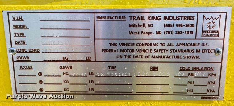 image for item OG9907 2000 Trail king  TK110HDG lowboy equipment trailer