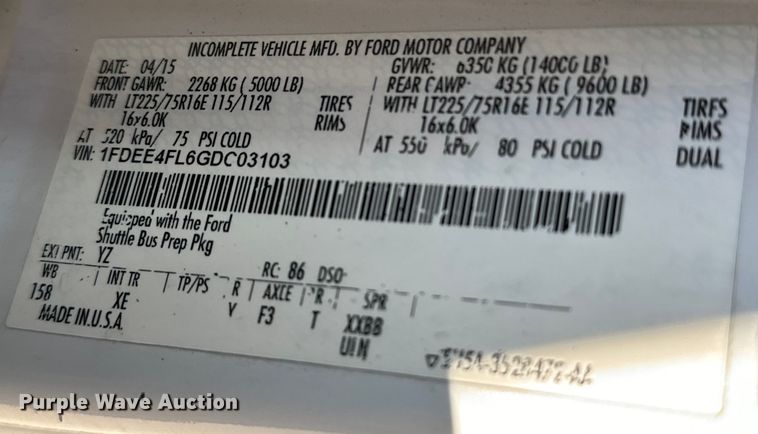 image for item DK7424 2016 Eldorado Aerotech Ford 220 shuttle bus