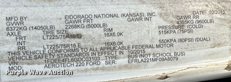 image for item DK7424 2016 Eldorado Aerotech Ford 220 shuttle bus