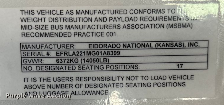 image for item DK7425 2016 Eldorado Aerotech Ford 220 shuttle bus