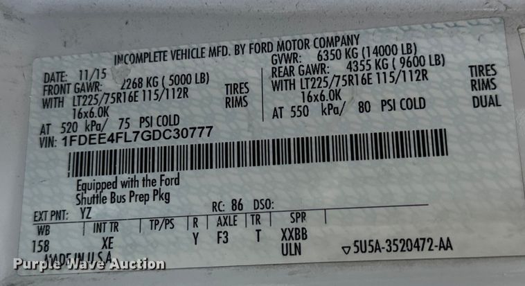 image for item DK7425 2016 Eldorado Aerotech Ford 220 shuttle bus